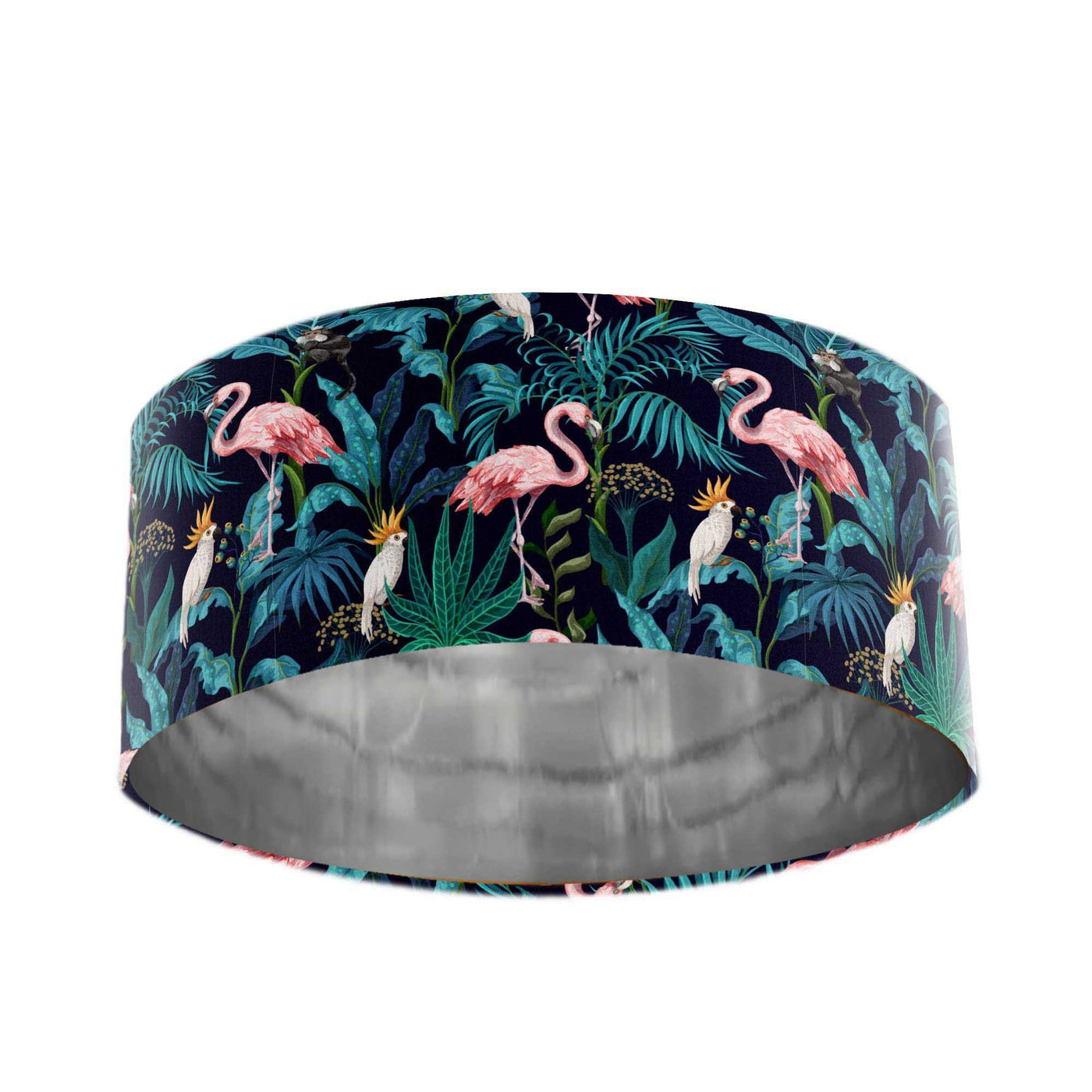 Flamingo Forest Velvet Lampshade with Mirror Silver Lining
