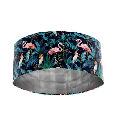 Flamingo Forest Velvet Lampshade with Mirror Silver Lining