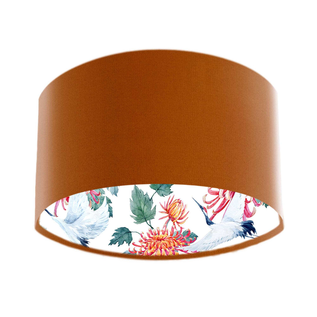 Japanese Cranes Lampshade in White with Terracotta Velvet