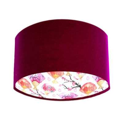 Japanese Fan and Cherry Blossoms Lampshade in Red Claret Velvet