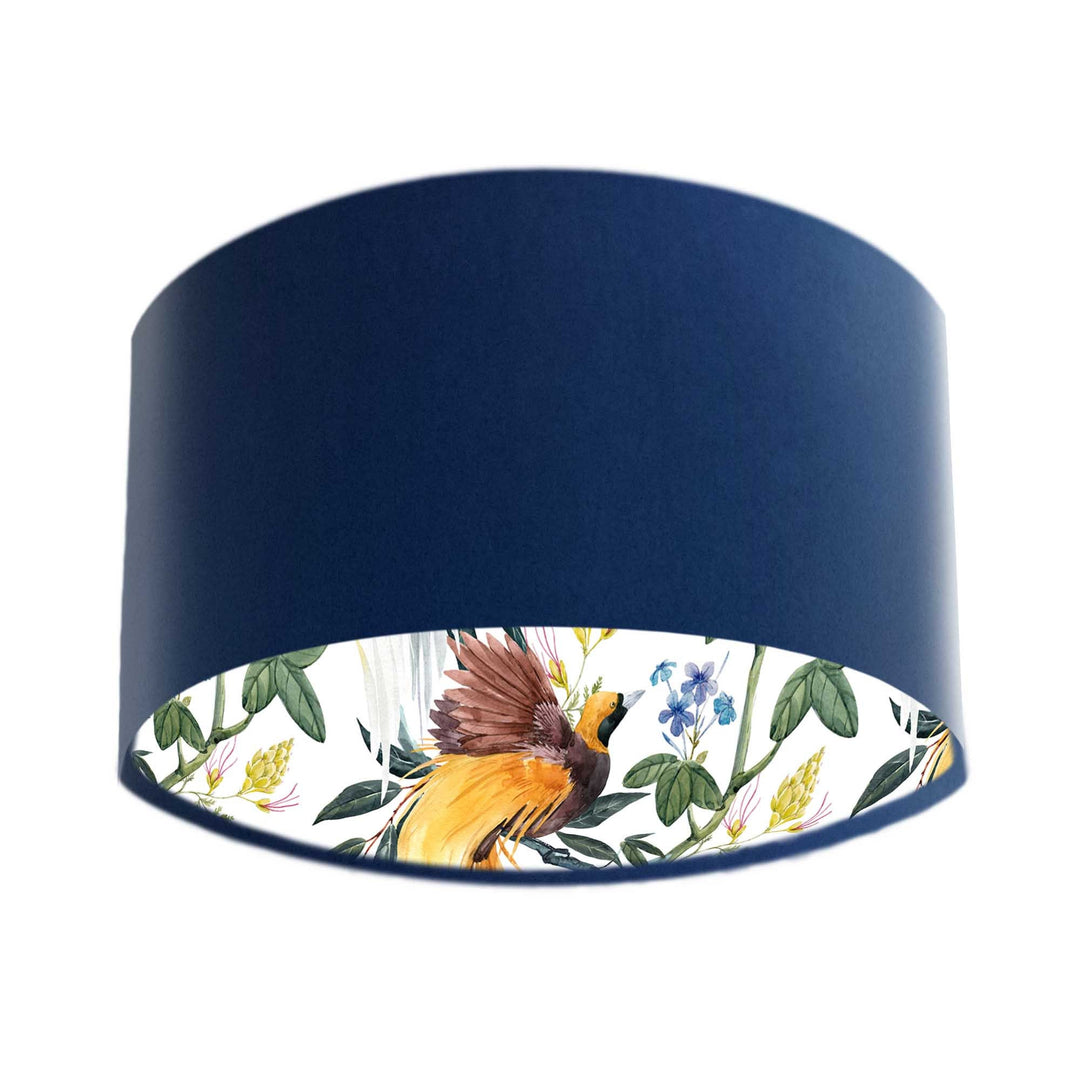 Tropical Birds Lampshade and Navy Blue Velvet