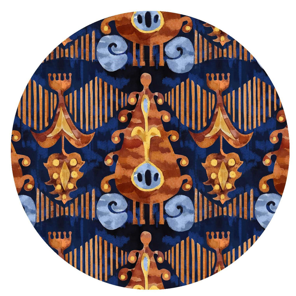 Navy Blue Velvet Lamp Shade with Ancient Jewels Ikat Lining