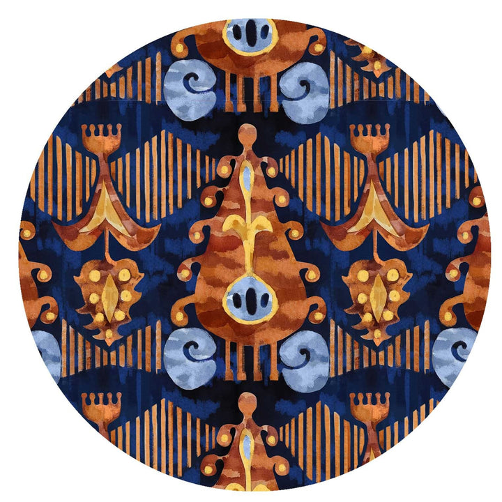 Navy Blue Velvet Lamp Shade with Ancient Jewels Ikat Lining