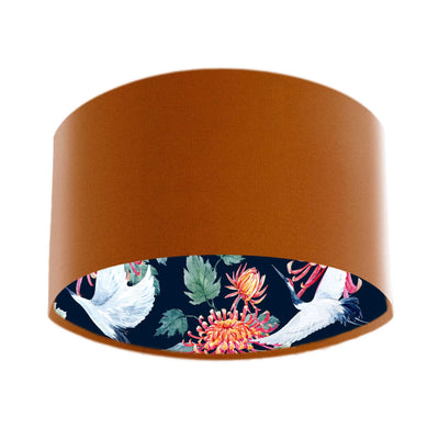 Japanese Cranes Lampshade in Blue with Terracotta Velvet