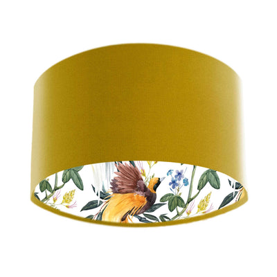 Tropical Birds Lampshade in Mustard Yellow Velvet