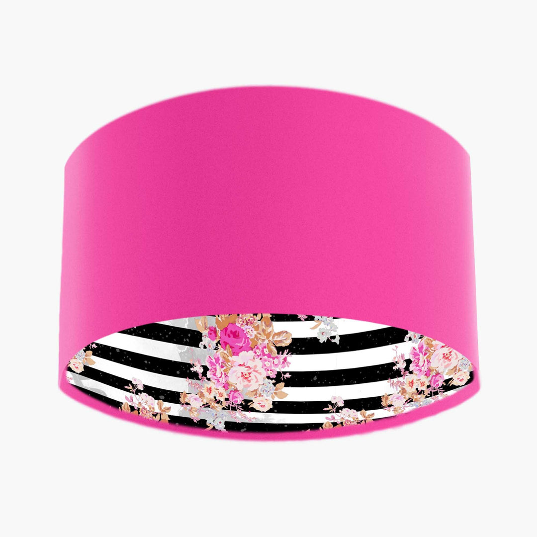 Hot Pink Velvet Lampshade with glamorous stripy floral