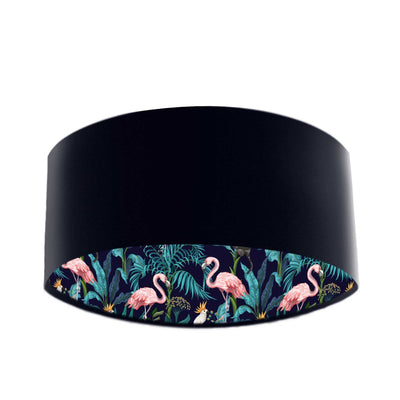 Flamingo Forest Lampshade in Navy Blue Cotton