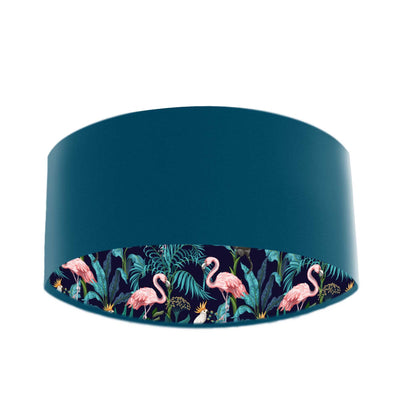 Flamingo Forest Lampshade in Teal Blue Cotton
