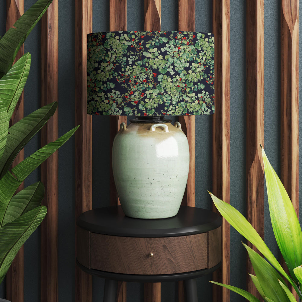 red berry cotton lampshade with mirror gold lining